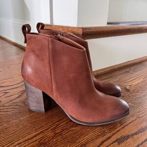 NEW BP BPLANCE-LEA Cognac Brown Leather Ankle Block Heel Boots 13M NEW